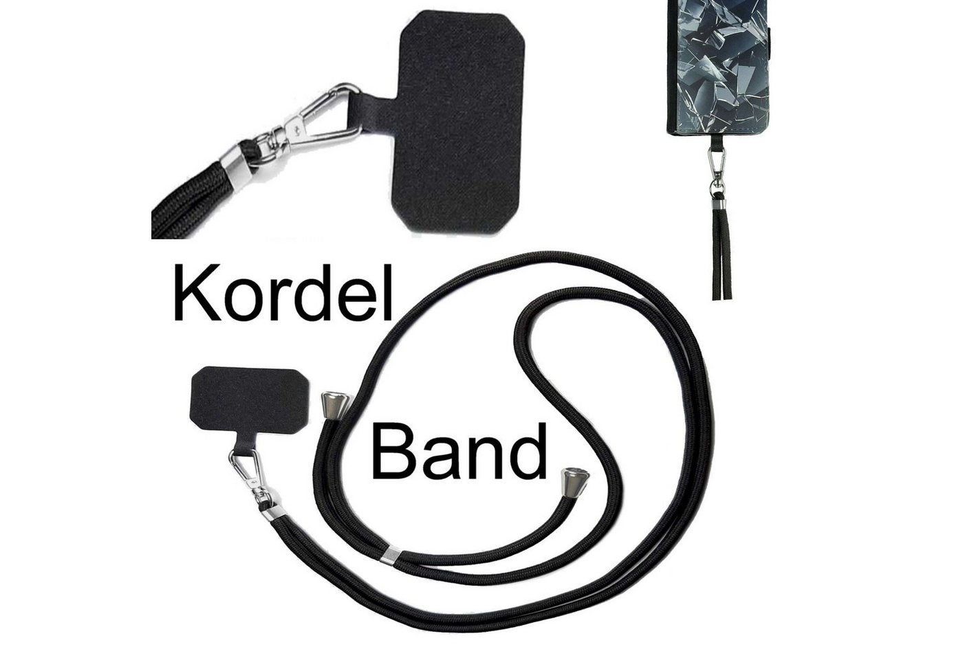Traumhuelle Handykette Universal HandyKETTE HandyBAND zum Umhängen Kette Band schwarz, verstellbar für Handy Hülle Schutzhülle Case Cover Handytasche Etui Bild 4