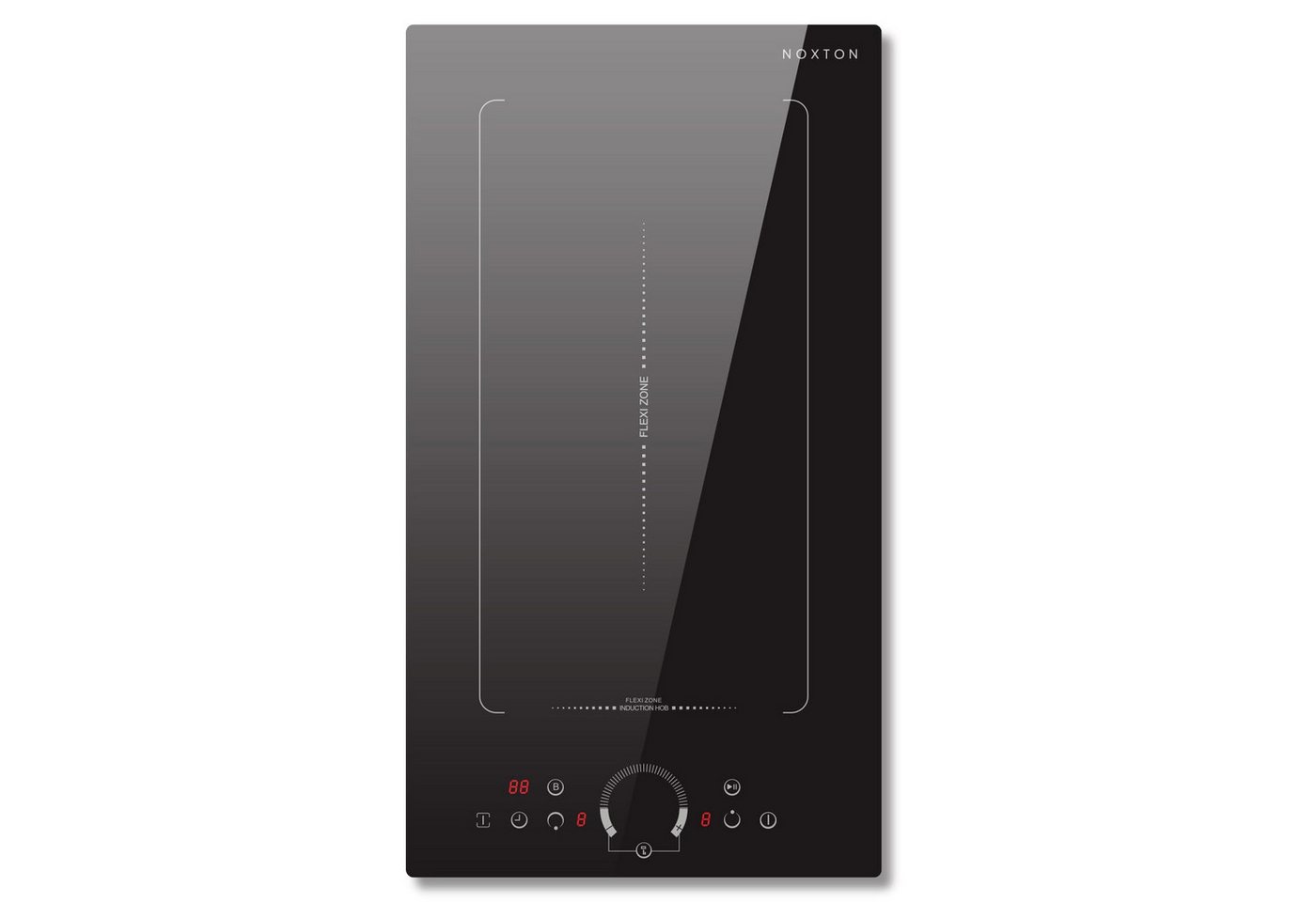NOXTON Induktions-Kochfeld Induktionsfeld 2 Zonen mit Stecker, Kochfeld 30 cm Einbau, mit Rundregler, Timer, Sicherheitsschloss, 3500W