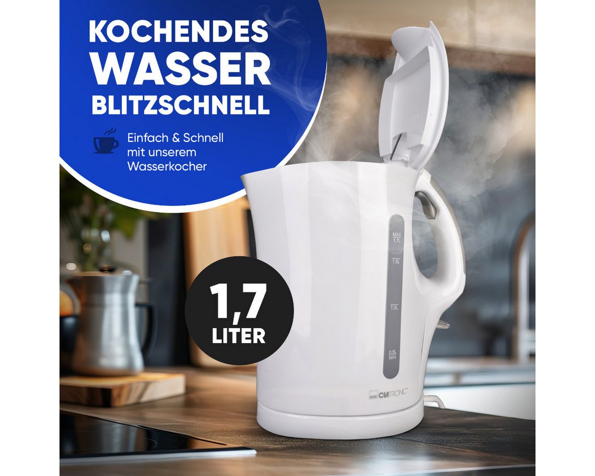 CLATRONIC Wasserkocher WK 3819, 1,7L Füllmenge, max. 2200 Watt, Einhandbedienung