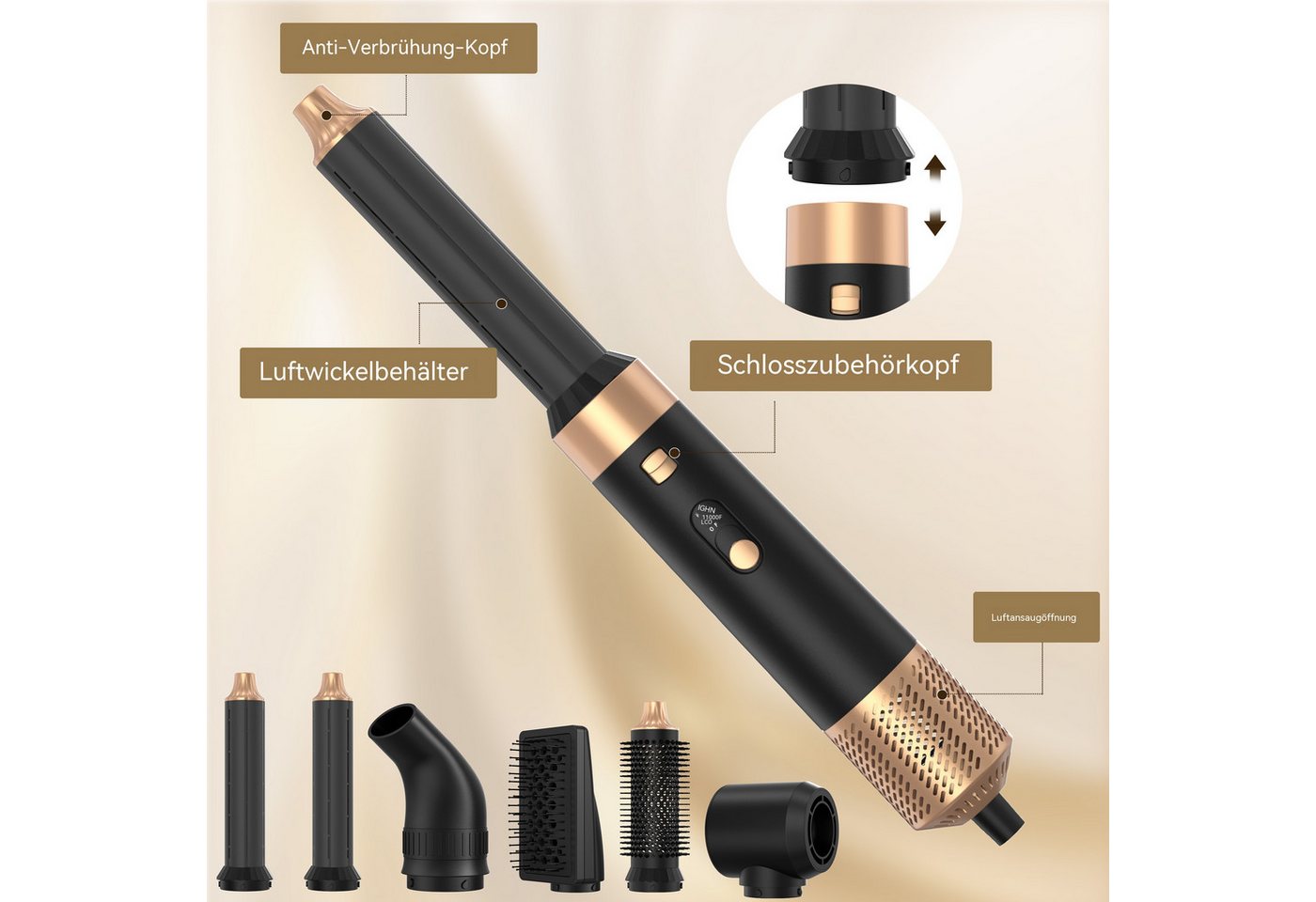 SeeCherish Haartrockner 6-in-1 Hochgeschwindigkeits-Luftstyler, 1600 W, Multifunktions-Haarbürste zum Trocknen, Glätten & Locken