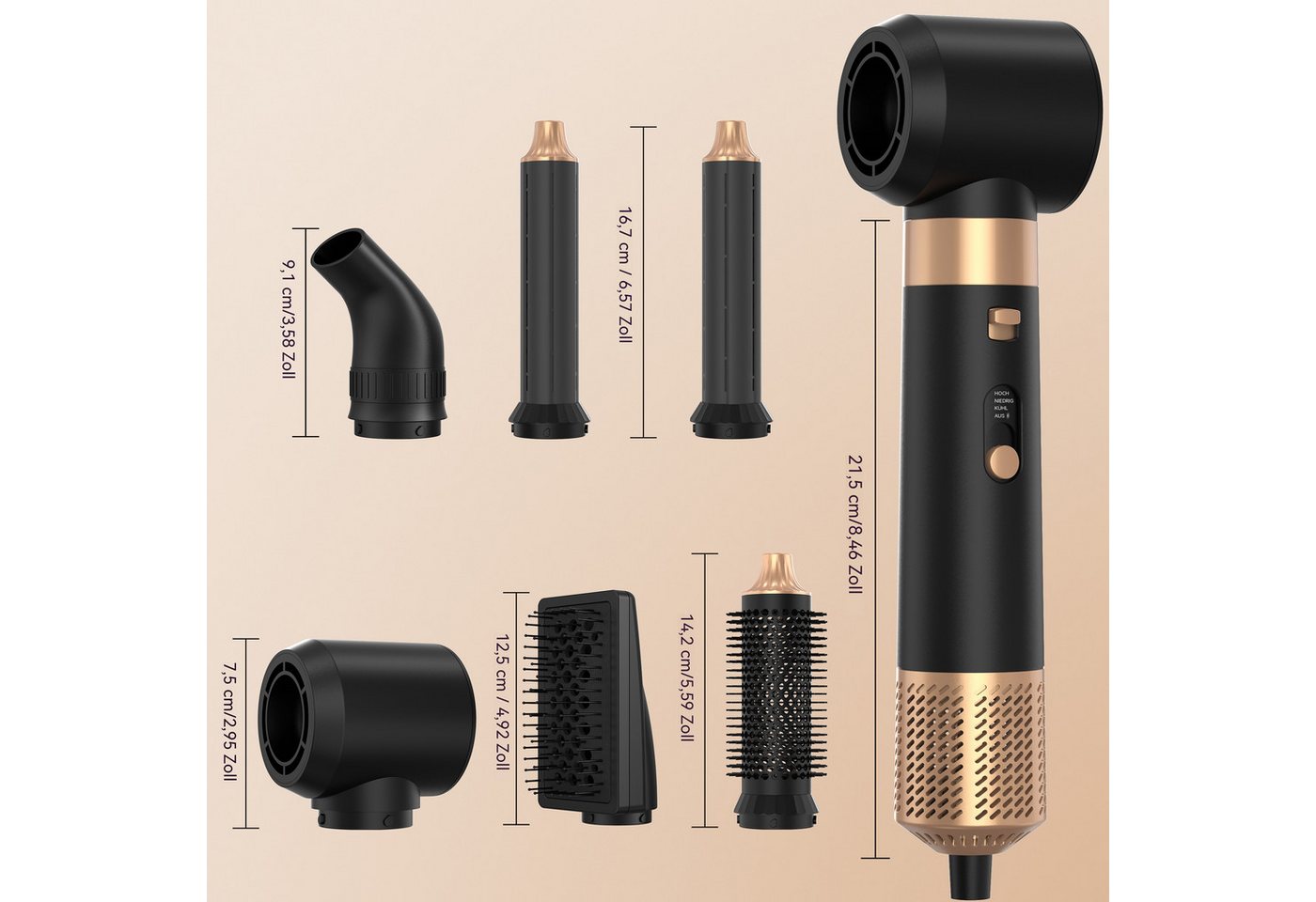 SeeCherish Haartrockner 6-in-1 Hochgeschwindigkeits-Luftstyler, 1600 W, Multifunktions-Haarbürste zum Trocknen, Glätten & Locken Bild 3