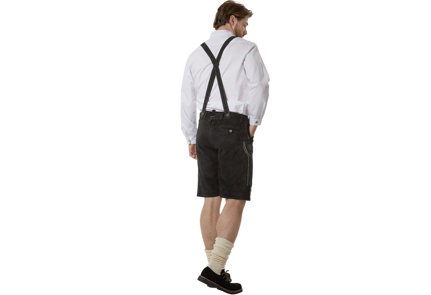 dressforfun Trachtenhose Klassische kurze Lederhose mit aufwendiger Stickerei, langlebig (Herrenhose Jannis, für Volksfeste in Schwarz) authentische Knochenknöpfe, Inkl. Gürtel und Hosenträgern Bild 3