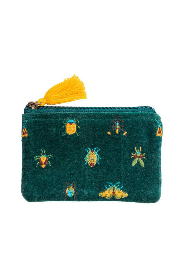 Tranquillo Aufbewahrungstasche aus Bio-Baumwolle VIBRANT BEETLES 16x10 cm grün mit Reißverschluss, Samttäschchen mit bunter Käfer-Stickerei, passt in jede Handtasche Bild 3