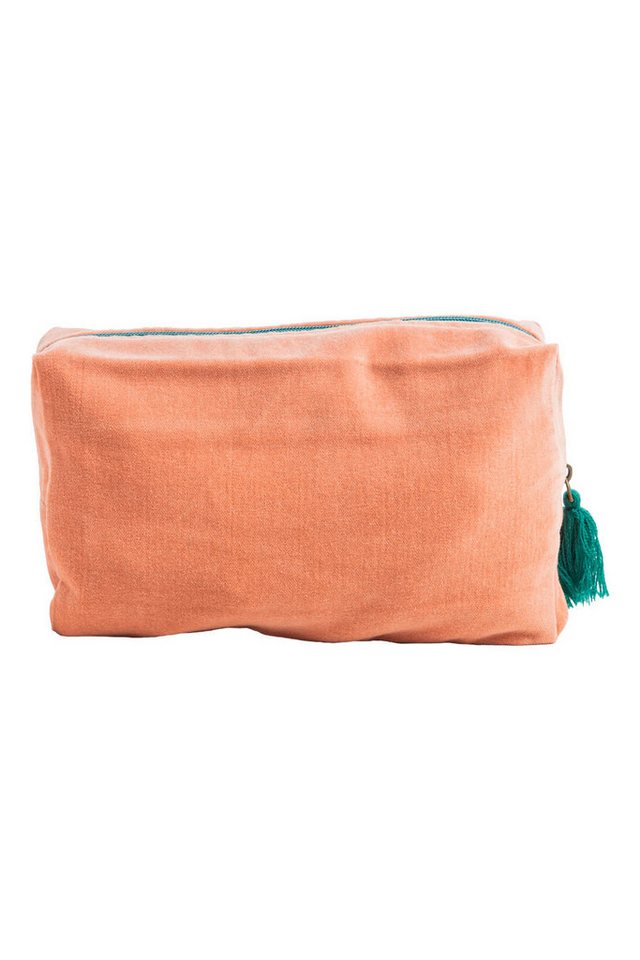 Tranquillo Kosmetiktasche aus Bio-Baumwolle VELVET LEAVES groß 24x14x8 cm mit Reißverschluss, Samt-Kulturbeutel mit floraler Stickerei für Accessoires und Makeup Bild 2