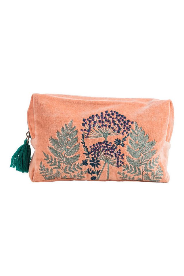 Tranquillo Kosmetiktasche aus Bio-Baumwolle VELVET LEAVES groß 24x14x8 cm mit Reißverschluss, Samt-Kulturbeutel mit floraler Stickerei für Accessoires und Makeup Bild 5
