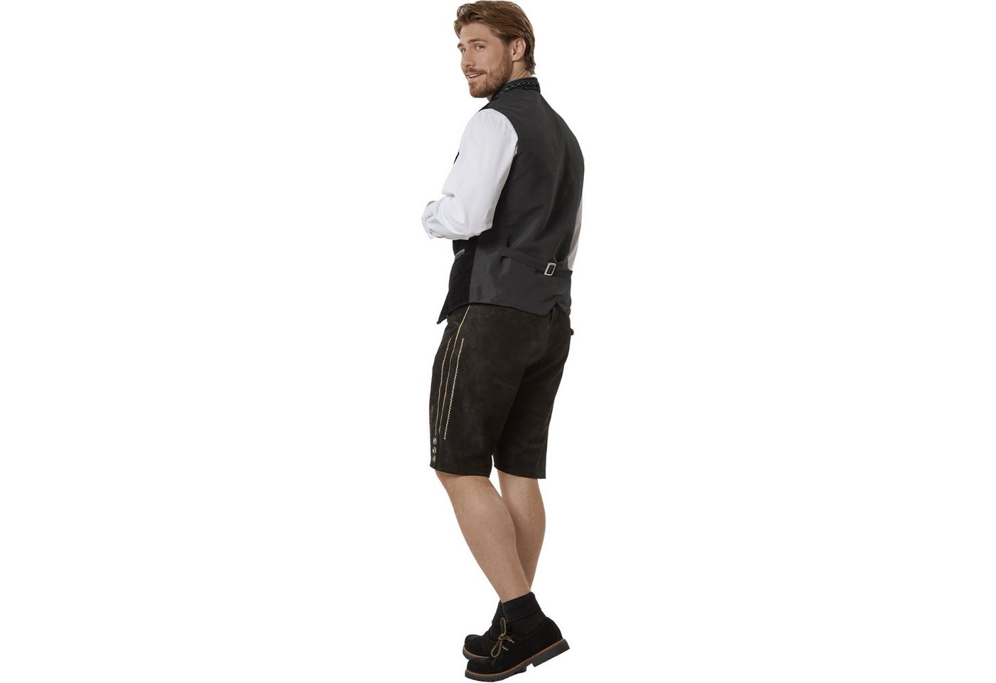 dressforfun Anzugweste Trachtenweste, vielseitig mit Lederhose, Hemd oder Jeans (Alpenweste Noah, Konfektionsgröße 50 in schwarz) Pflegeleichter Samtstoff, Stehkragen mit Karomuster, Kunststoffknöpfe