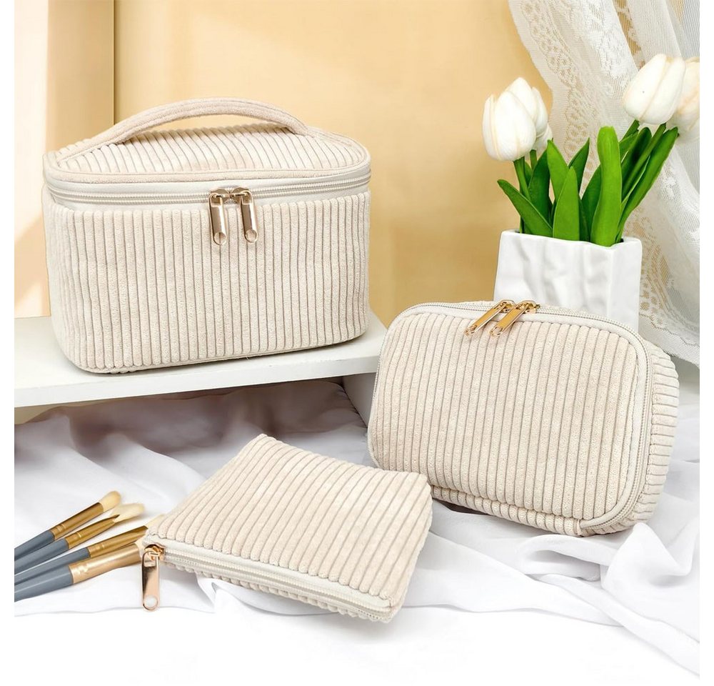 AFKSMILE Kosmetiktasche 3er Set Kosmetiktasche Kulturtasche Damen, Kulturbeutel Make Up Tasche, Tragbare Schminktasche Reisetasche Waschtasche Frauen Mädchen Alltag
