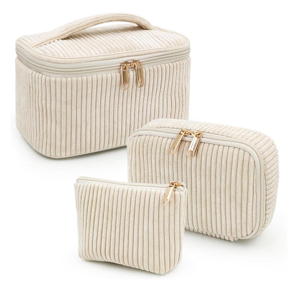AFKSMILE Kosmetiktasche 3er Set Kosmetiktasche Kulturtasche Damen, Kulturbeutel Make Up Tasche, Tragbare Schminktasche Reisetasche Waschtasche Frauen Mädchen Alltag Bild 3