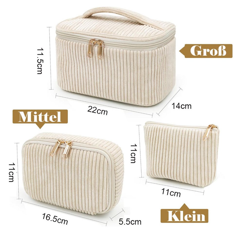 AFKSMILE Kosmetiktasche 3er Set Kosmetiktasche Kulturtasche Damen, Kulturbeutel Make Up Tasche, Tragbare Schminktasche Reisetasche Waschtasche Frauen Mädchen Alltag Bild 4