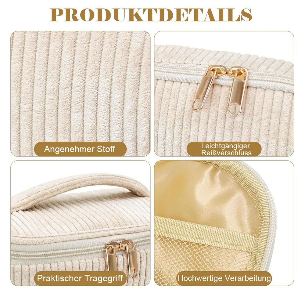 AFKSMILE Kosmetiktasche 3er Set Kosmetiktasche Kulturtasche Damen, Kulturbeutel Make Up Tasche, Tragbare Schminktasche Reisetasche Waschtasche Frauen Mädchen Alltag Bild 5