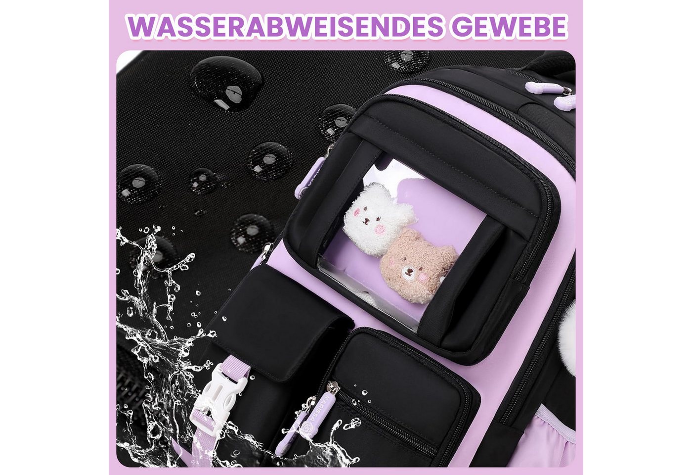MOPUEA Schulrucksack Atmungsaktiv Schulrucksack Rucksack Schultasche Kawaii Büchertasche (Mit 3 süßen Anhängern), Turnbeutel Lässiger Schulranzen Jungen Teenager Multi-Tasche Daypacks