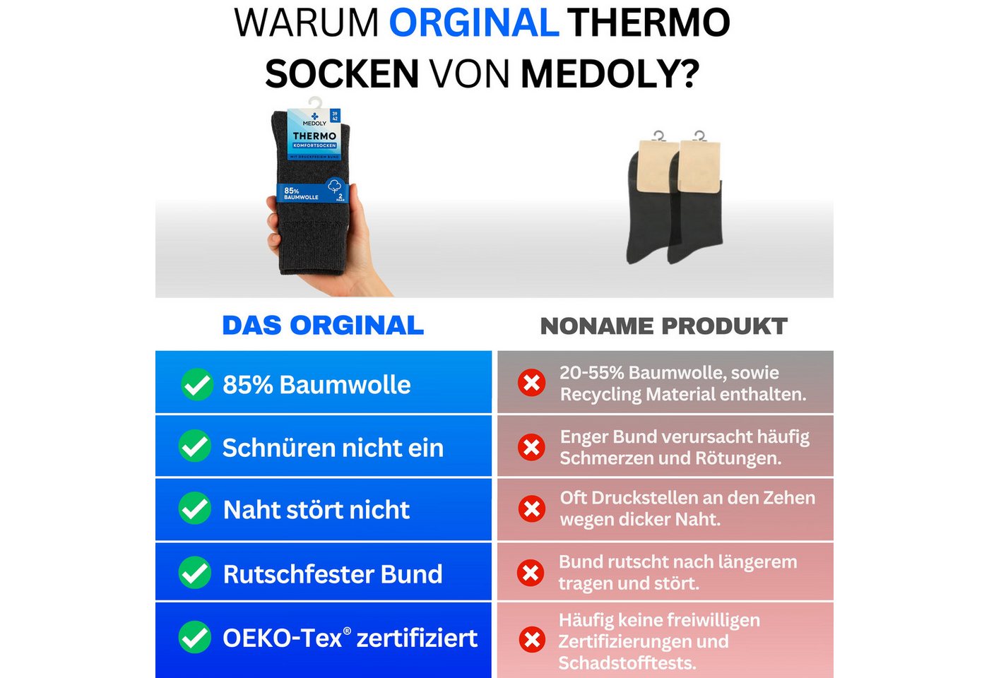 MEDOLY Thermosocken Wintersocken mit 85% Baumwolle (6er-Pack) Vollfrottee für extra Wärme Bild 4