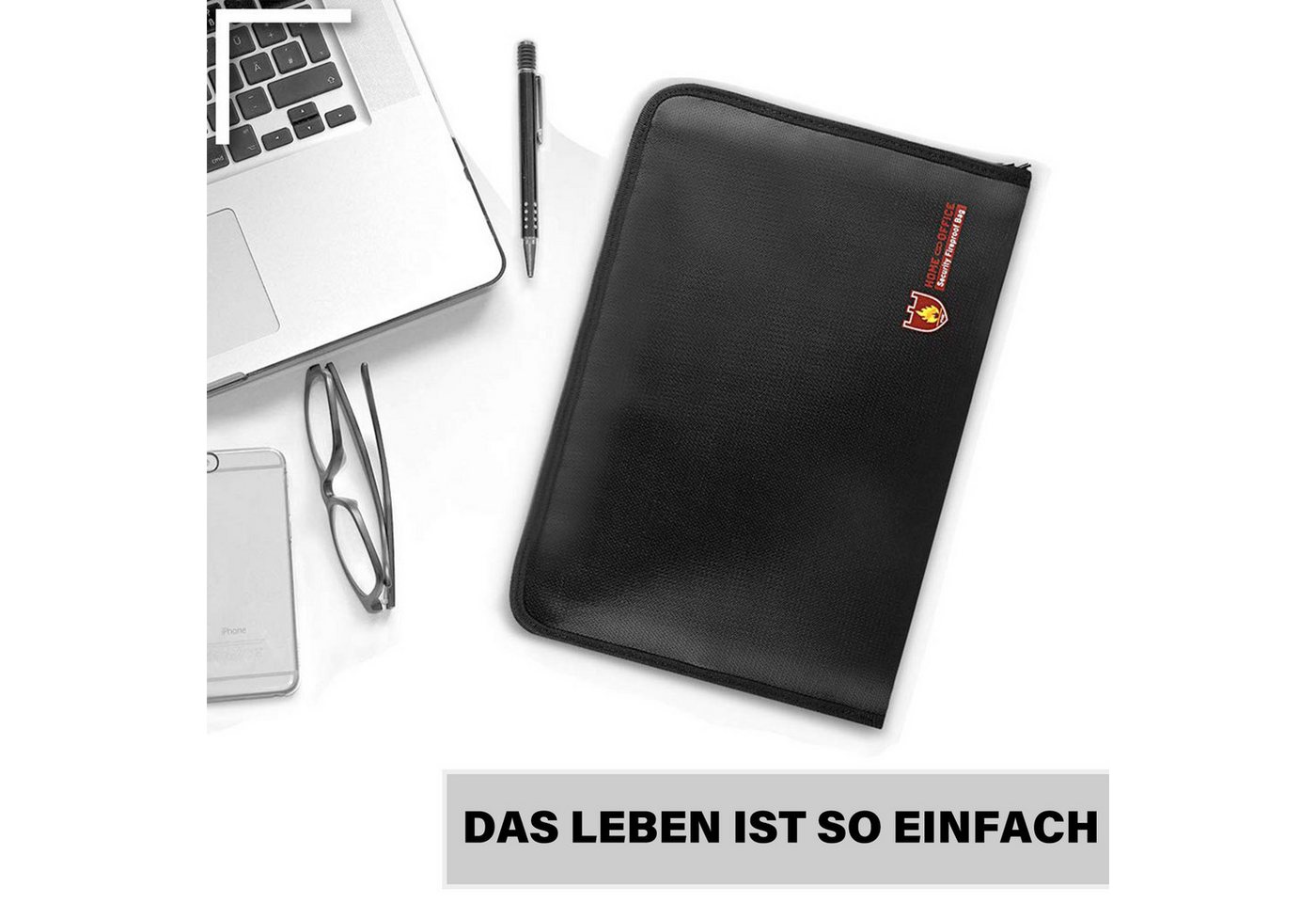 MOPUEA Dokumententasche Feuerfeste Dokumententasche Handtasche mit 13 Fächer wasserabweisend (1-tlg. Dokumententasche mit 13 Fächern und Reißverschluss, Große Dokumentenmappe für A4 Unterlagen und Wertdokumente), Feuerhemmend wasserabweisend erweiterbar mit Außenfach Bild 2