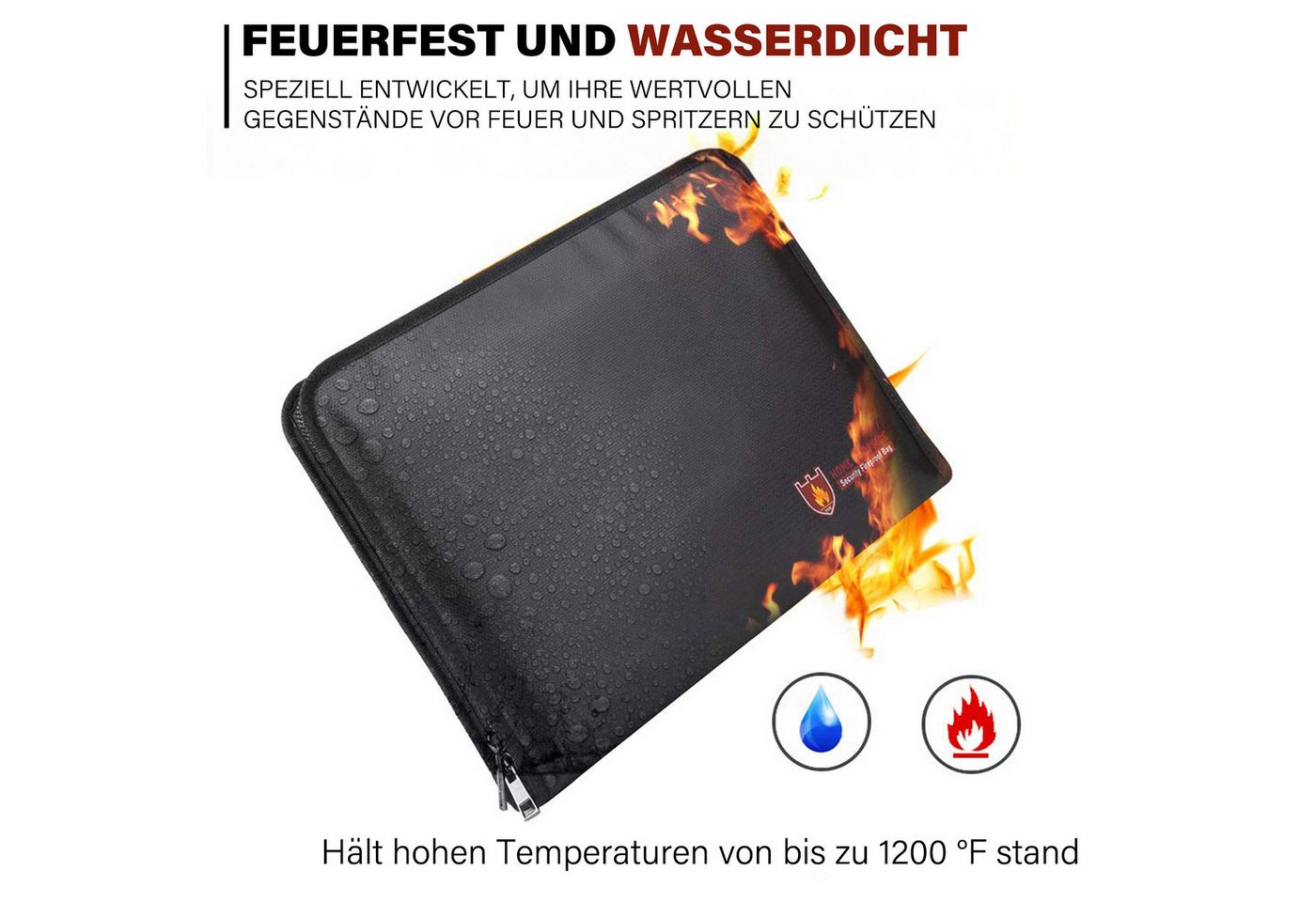 MOPUEA Dokumententasche Feuerfeste Dokumententasche Handtasche mit 13 Fächer wasserabweisend (1-tlg. Dokumententasche mit 13 Fächern und Reißverschluss, Große Dokumentenmappe für A4 Unterlagen und Wertdokumente), Feuerhemmend wasserabweisend erweiterbar mit Außenfach Bild 3