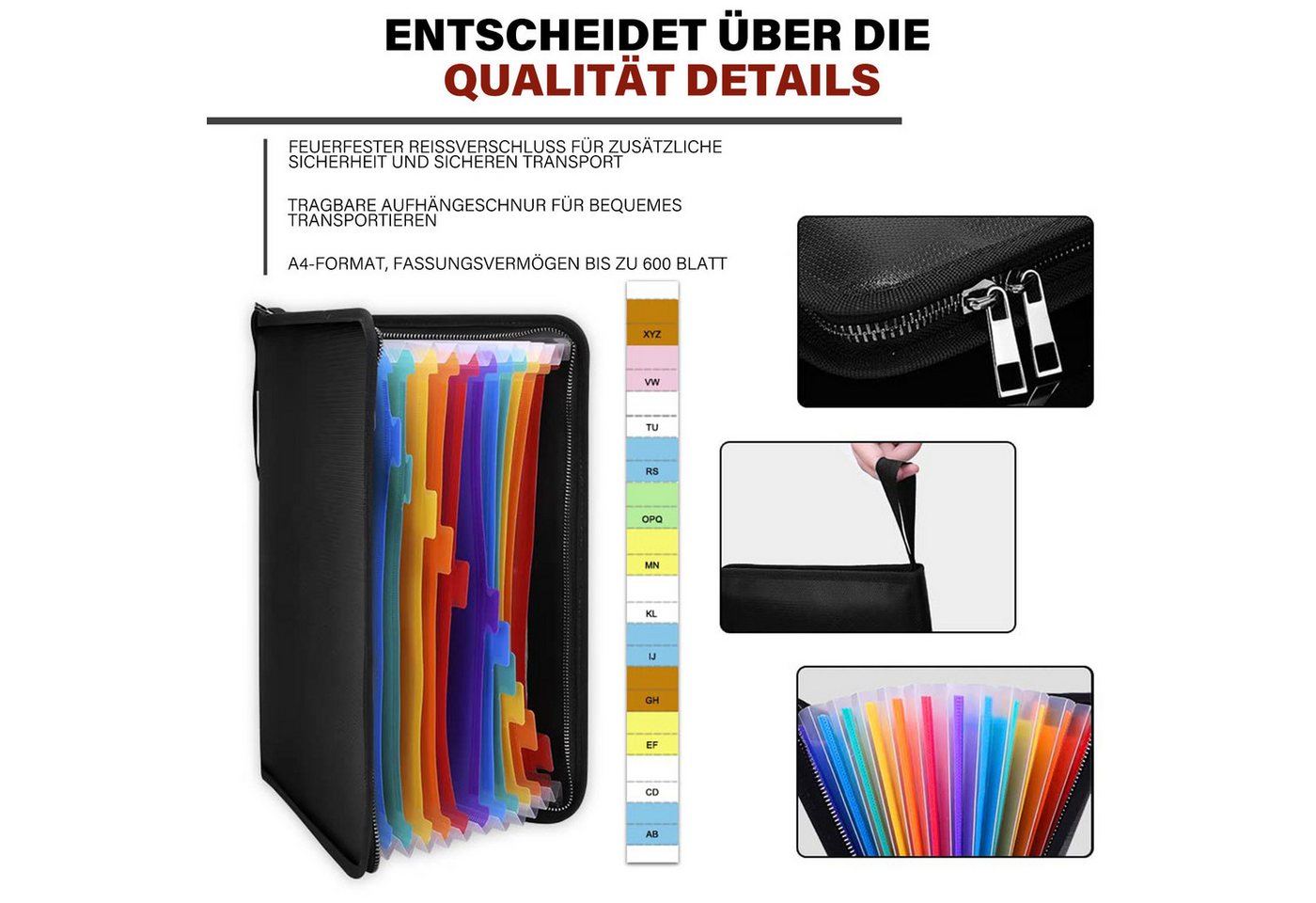 MOPUEA Dokumententasche Feuerfeste Dokumententasche Handtasche mit 13 Fächer wasserabweisend (1-tlg. Dokumententasche mit 13 Fächern und Reißverschluss, Große Dokumentenmappe für A4 Unterlagen und Wertdokumente), Feuerhemmend wasserabweisend erweiterbar mit Außenfach Bild 5