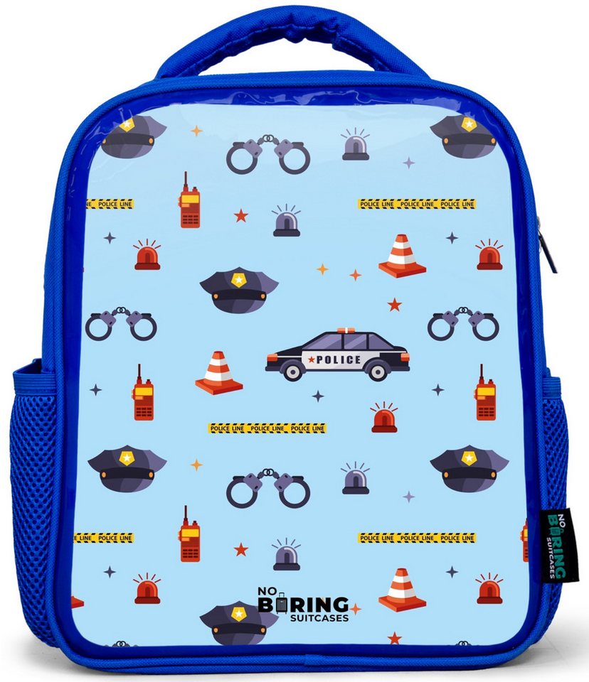 NoBoringSuitcases.com© Rucksack Blau - Polizei- und Sicherheitsmuster auf hellblau, Kinderrucksack, Schulrucksack, Freizeitrucksack, Jungen, Kindergarten Bild 3