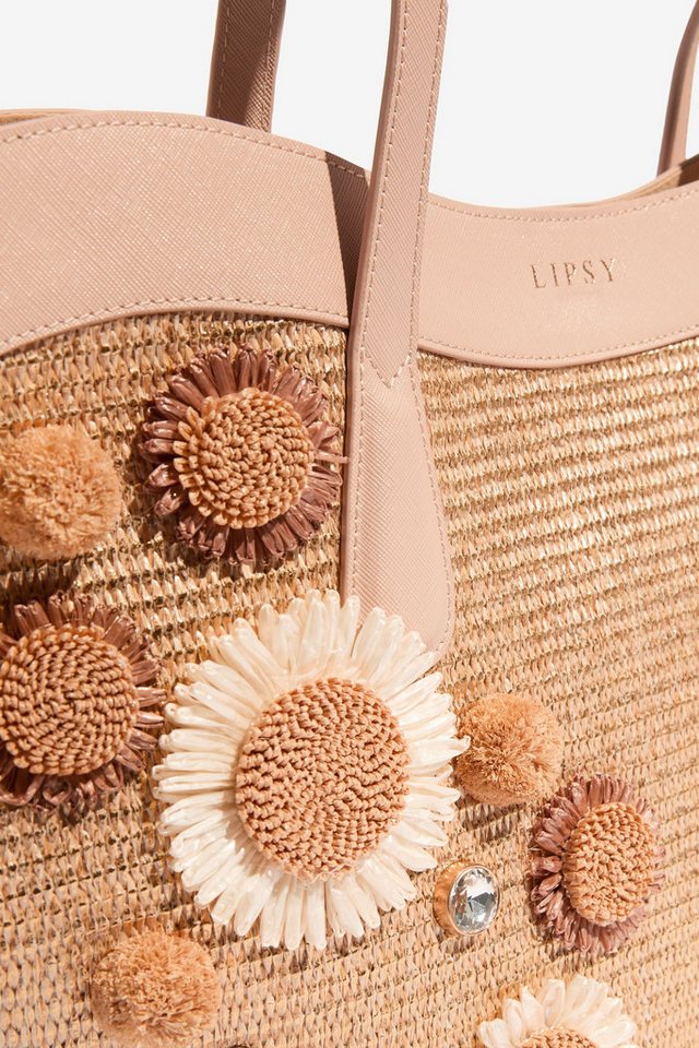 LIPSY Einkaufsshopper Lipsy Shopper-Tasche aus Raffiabast mit 3D-Blume