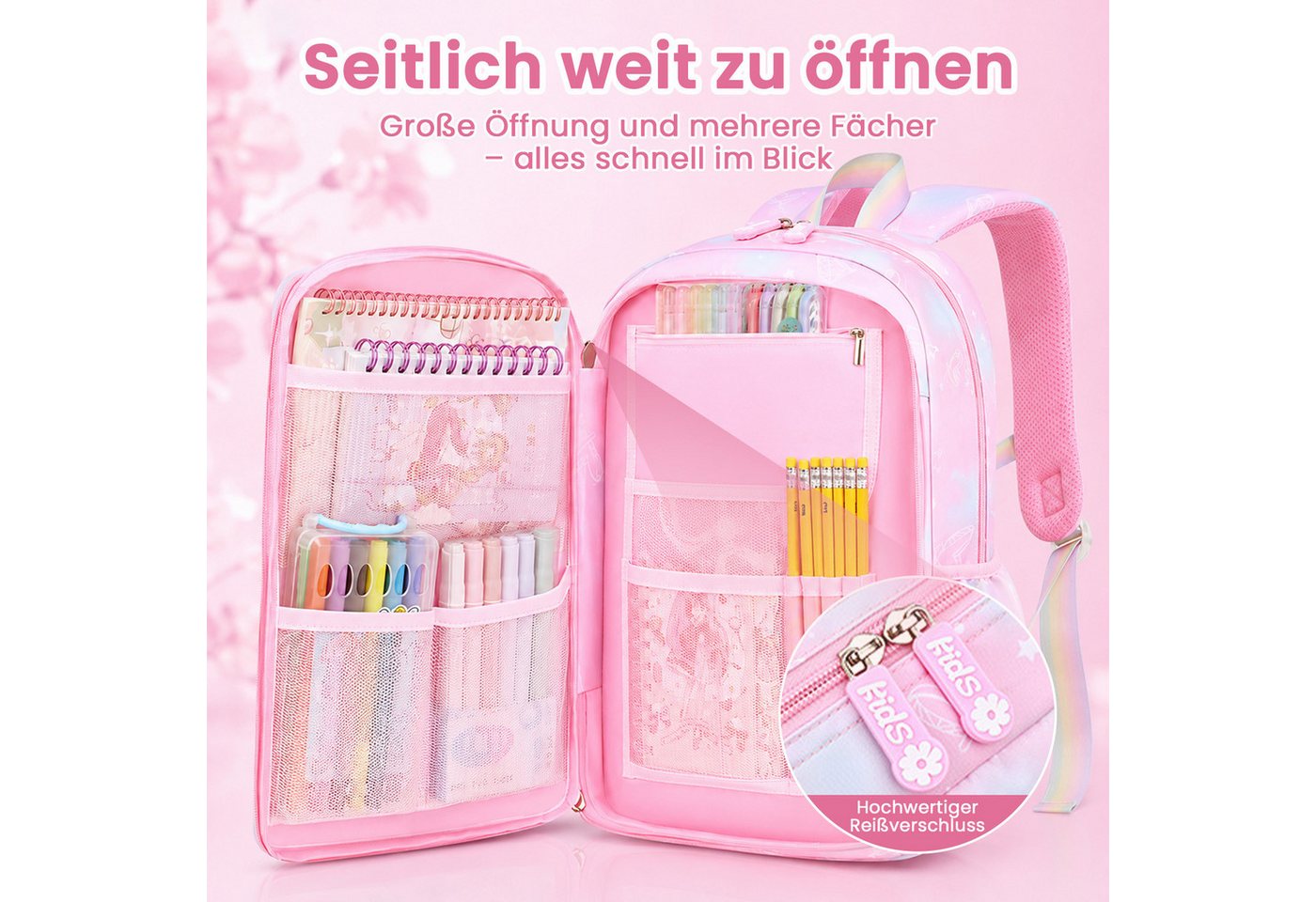 MOPUEA Schulrucksack Schulrucksack Set 2tlg Schultasche Seitlich Öffnend Viel Stauraum Bild 2