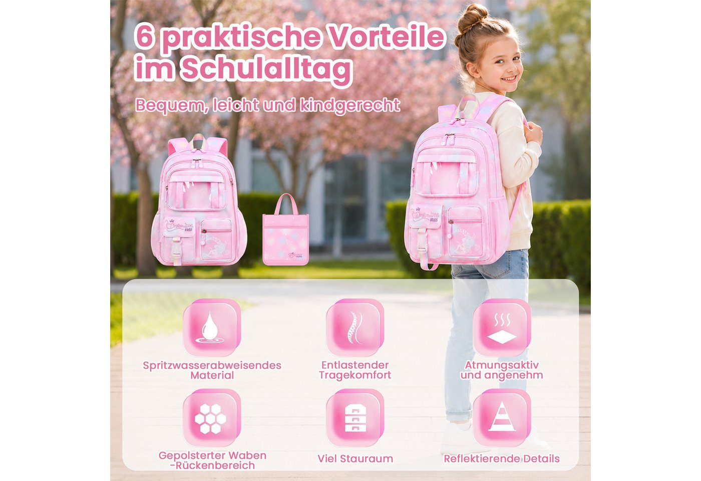 MOPUEA Schulrucksack Schulrucksack Set 2tlg Schultasche Seitlich Öffnend Viel Stauraum Bild 4