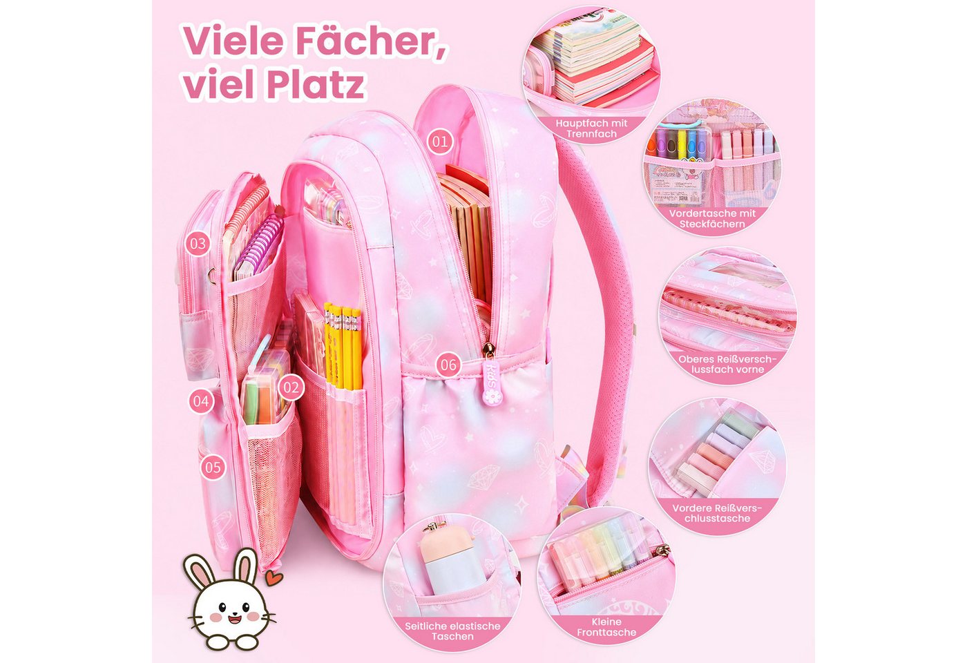 MOPUEA Schulrucksack Schulrucksack Set 2tlg Schultasche Seitlich Öffnend Viel Stauraum Bild 5