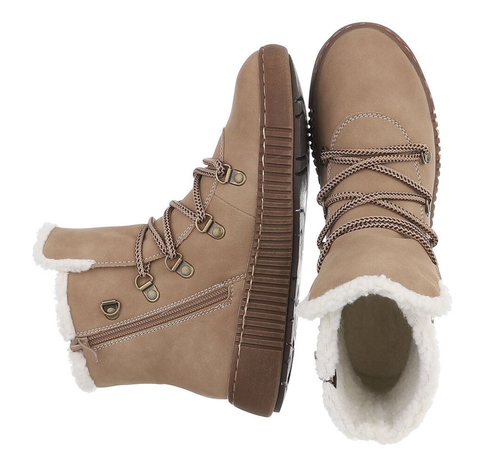Ital-Design Damen Winterboots mit Futter und robuster Schnürung Snowboots (90827576) Flach Plateaustiefeletten in Beige