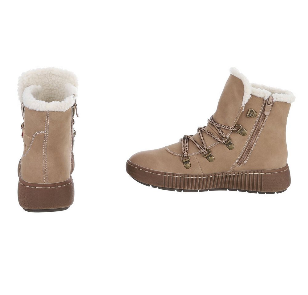 Ital-Design Damen Winterboots mit Futter und robuster Schnürung Snowboots (90827576) Flach Plateaustiefeletten in Beige Bild 2