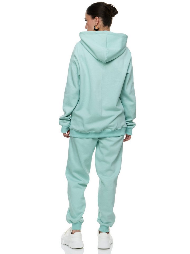L.gonline Freizeitanzug Damen Jogginganzug einfarbig 100% Baumwolle 586 Mint 3XL (Kapuzenjacke mit Reißverschluss, Hose, 2-tlg), Fitness Freizeit Casual Bild 5