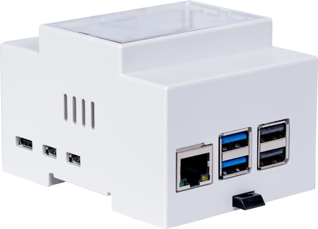 RPI5 CASE DIN1 - Gehäuse für Raspberry Pi 5, Hutschiene, grau/trans.