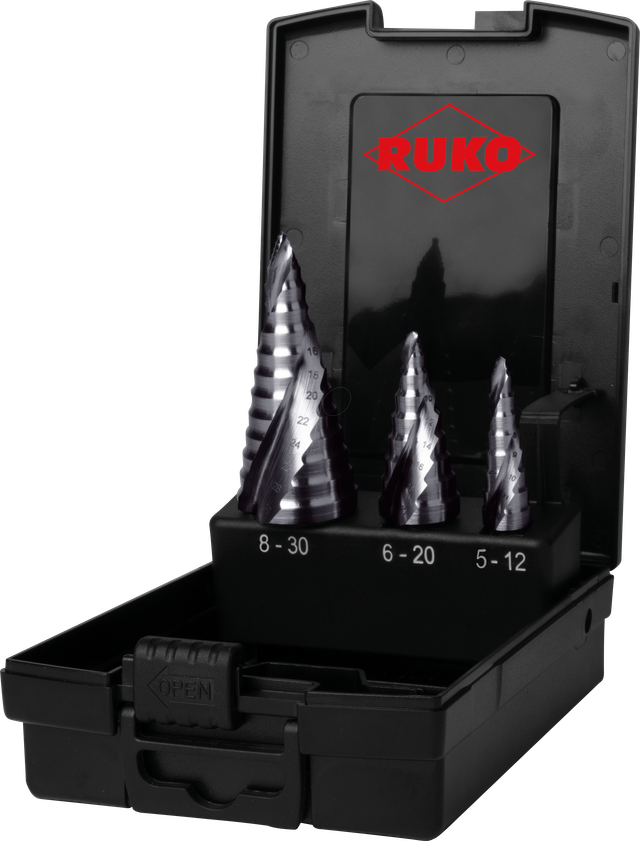 RUKO 101626PRO - UC Stufenbohrersatz, 3-teilig, FLOWSTEP, HSS RUnaTEC