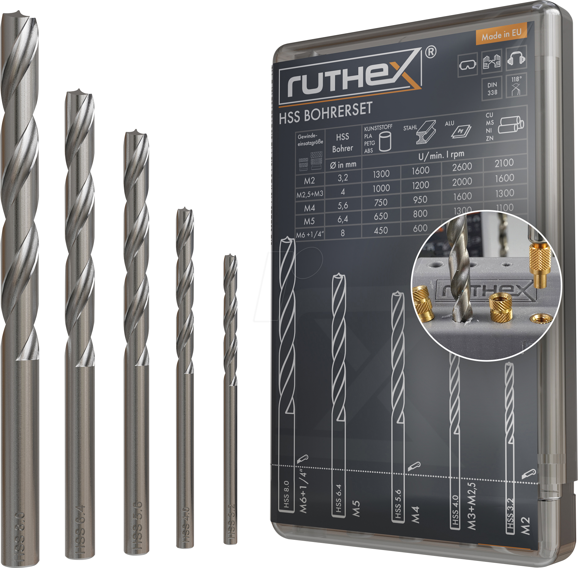 RX DRILL BIT SET - 3D Druck, Bohrersatz, 3,2/4,0/5,6/6,4/8,0 mm, 5 Stück