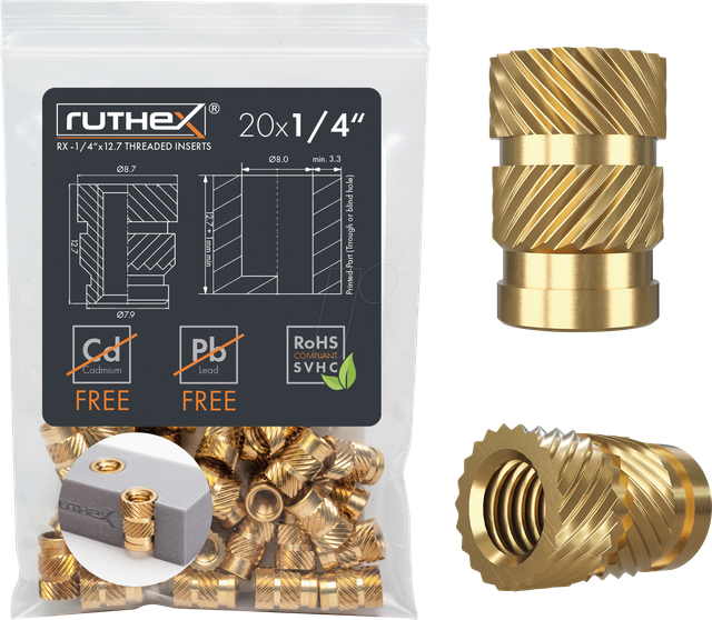 RX-1/4X127 - 3D Druck, Gewindeeinsätze, 1/4''x12,7, 20 Stück