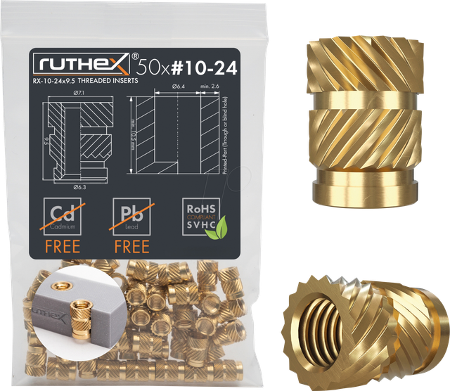 RX-10-24X9.5 - 3D Druck, Gewindeeinsätze, #10-24x9,5, 50 Stück