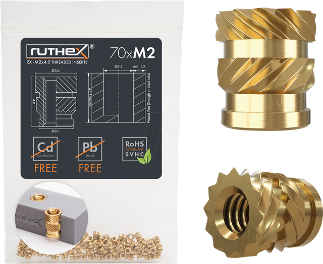 RX-M2X4 - 3D Druck, Gewindeeinsätze, M2x4, 70 Stück