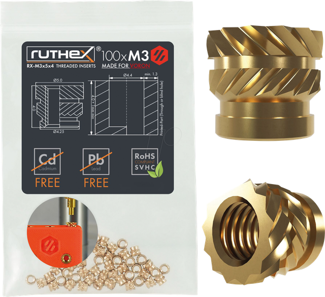 RX-M3X5X4 - 3D Druck, Gewindeeinsätze, VORON, M3, 100 Stück
