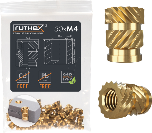 RX-M4X8,1 - 3D Druck, Gewindeeinsätze, M4x8,1, 50 Stück