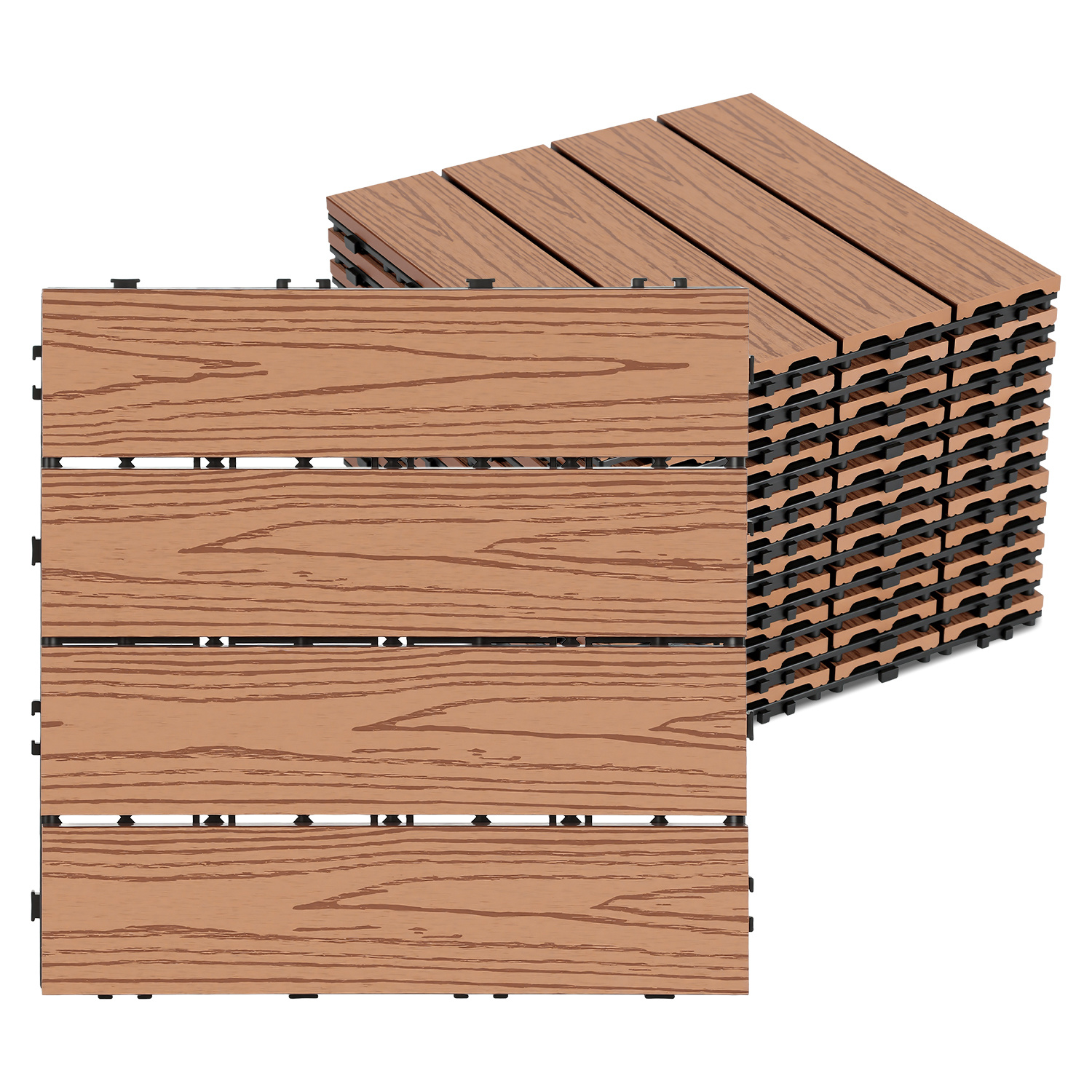 Randaco Lote De 44 Baldosas Para Terraza Wpc De 4 Listones, 4 M², 30 X 30 Cm, Baldosas Encajables, Compuesto De Madera, Marrón.