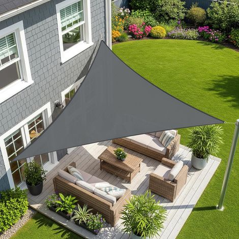 Dreieckiges Sonnensegel (6 X 6 X 6 M), Wasserdichtes Material, 95 % Uv-schutz, Für Den Außenbereich, Garten & Terrasse, Dunkelgrau