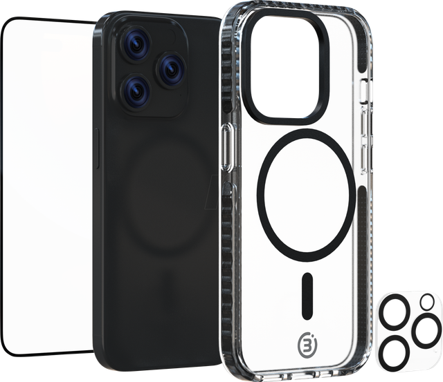 3SIXT 65920 - Schutzhülle Impact Zero, iPhone 15 Pro Max, 3in1-Set, transparen