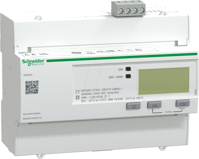A9MEM3350 - Energiezähler, 3-ph, 125 A, Teilzähler, Modbus, Kl. 1, CE/UL/CSA