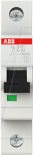 ABB S201-C63 - Leitungsschutzschalter, Char. C, 63 A, 1 polig