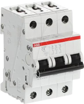 ABB S203-C8 - Leitungsschutzschalter, Char. C, 8 A, 3 polig