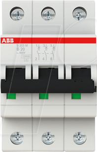 ABB S203M-B20 - Leitungsschutzschalter, Char. B, 20 A, 3 polig