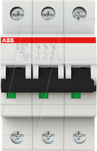 ABB S203M-B25 - Leitungsschutzschalter, Char. B, 25 A, 3 polig