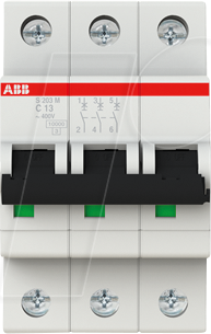 ABB S203M-C13 - Leitungsschutzschalter, Char. C, 13 A, 3 polig