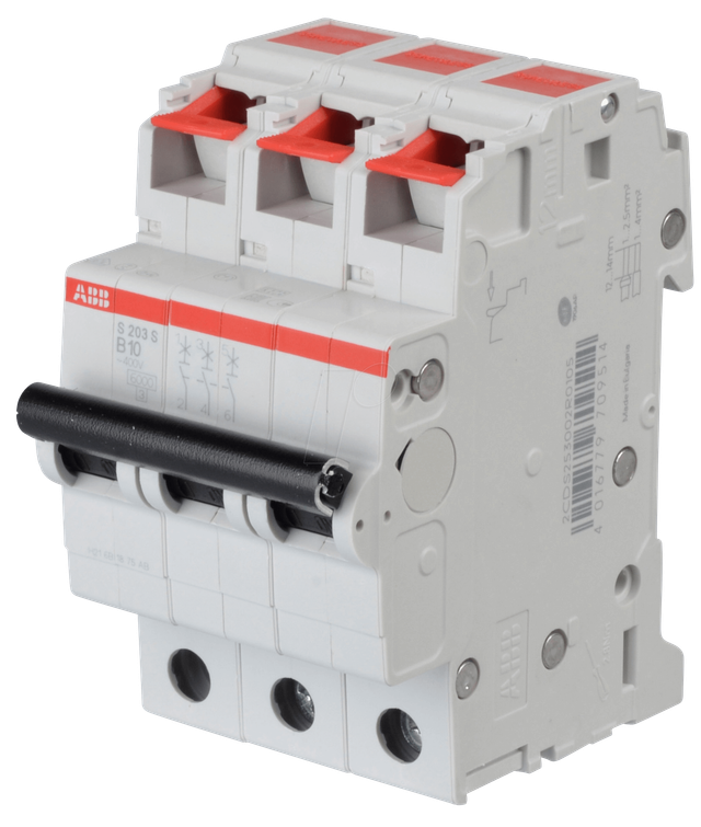 ABB S203S-B10 - Leitungsschutzschalter, Char. B, 10 A, 3 polig