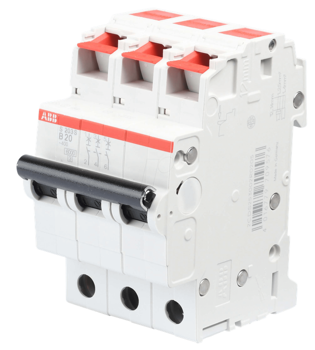 ABB S203S-B20 - Leitungsschutzschalter, Char. B, 20 A, 3 polig