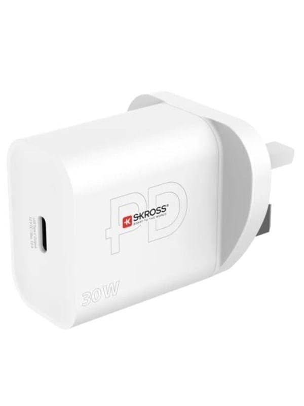 SKROSS 30WPDUKCN - USB-Ladegerät, 30 W, 5 - 20 V, 3000 mA, USB-C (PD), weiß, UK