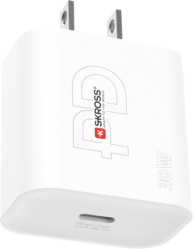 SKROSS 30WPDUSCN - USB-Ladegerät, 30 W, 5 - 20 V, 3000 mA, USB-C(PD) , weiß, US