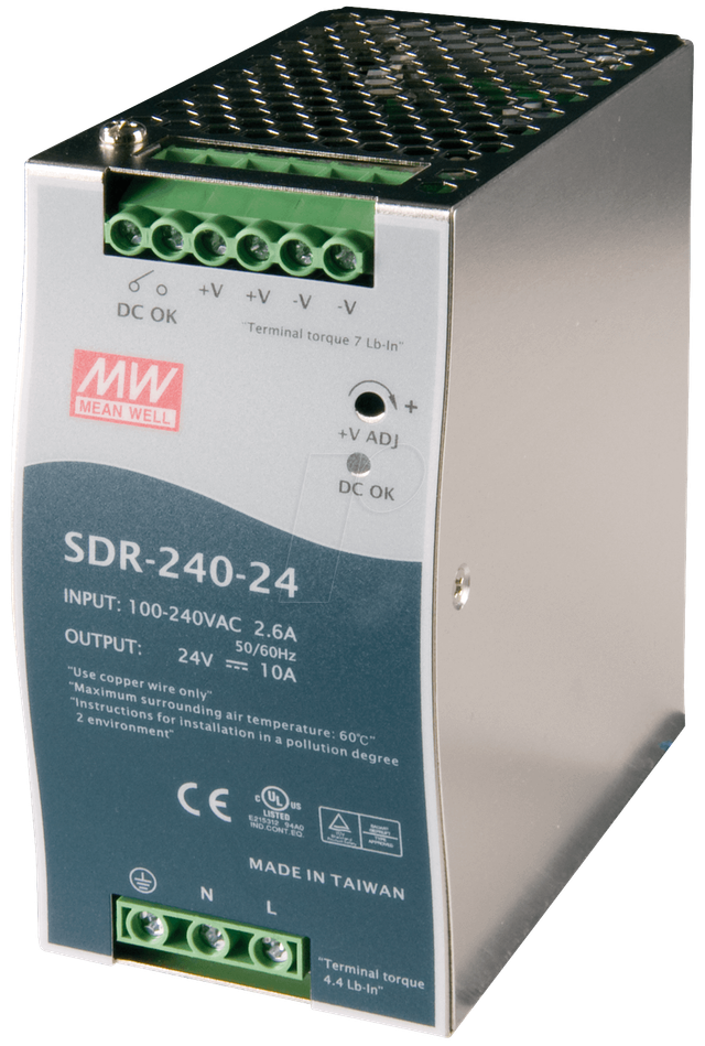 SNT MW-SDR240-24 - Schaltnetzteil, Hutschiene, 240 W, 24 V, 10 A