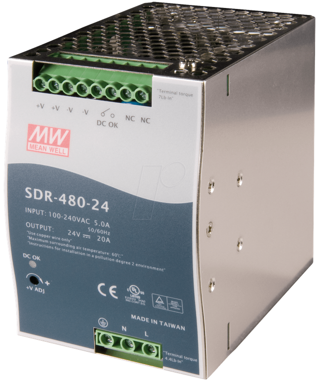 SNT MW-SDR480-24 - Schaltnetzteil, Hutschiene, 480 W, 24 V, 20 A